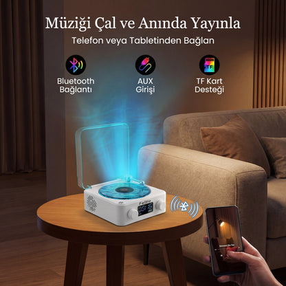 KensaWaves Dalga Efektli Ambiyans Lambası – Bluetooth Hoparlörlü Retro Plak Çalar Gece Lambası