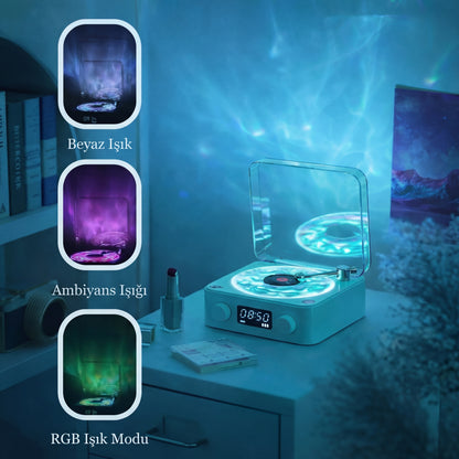 KensaWaves Dalga Efektli Ambiyans Lambası – Bluetooth Hoparlörlü Retro Plak Çalar Gece Lambası